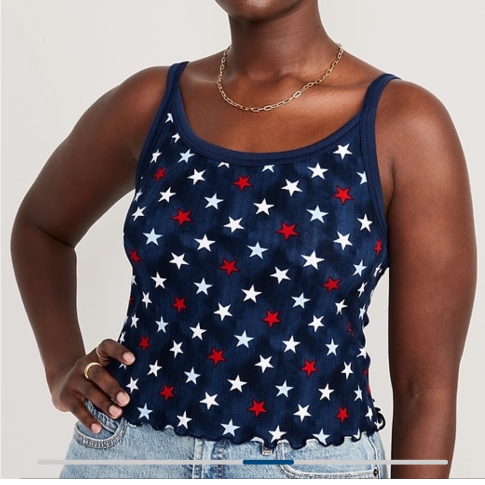 Old Navy rib knit cropped tank top lettuce hem Americana NWT Size 2X